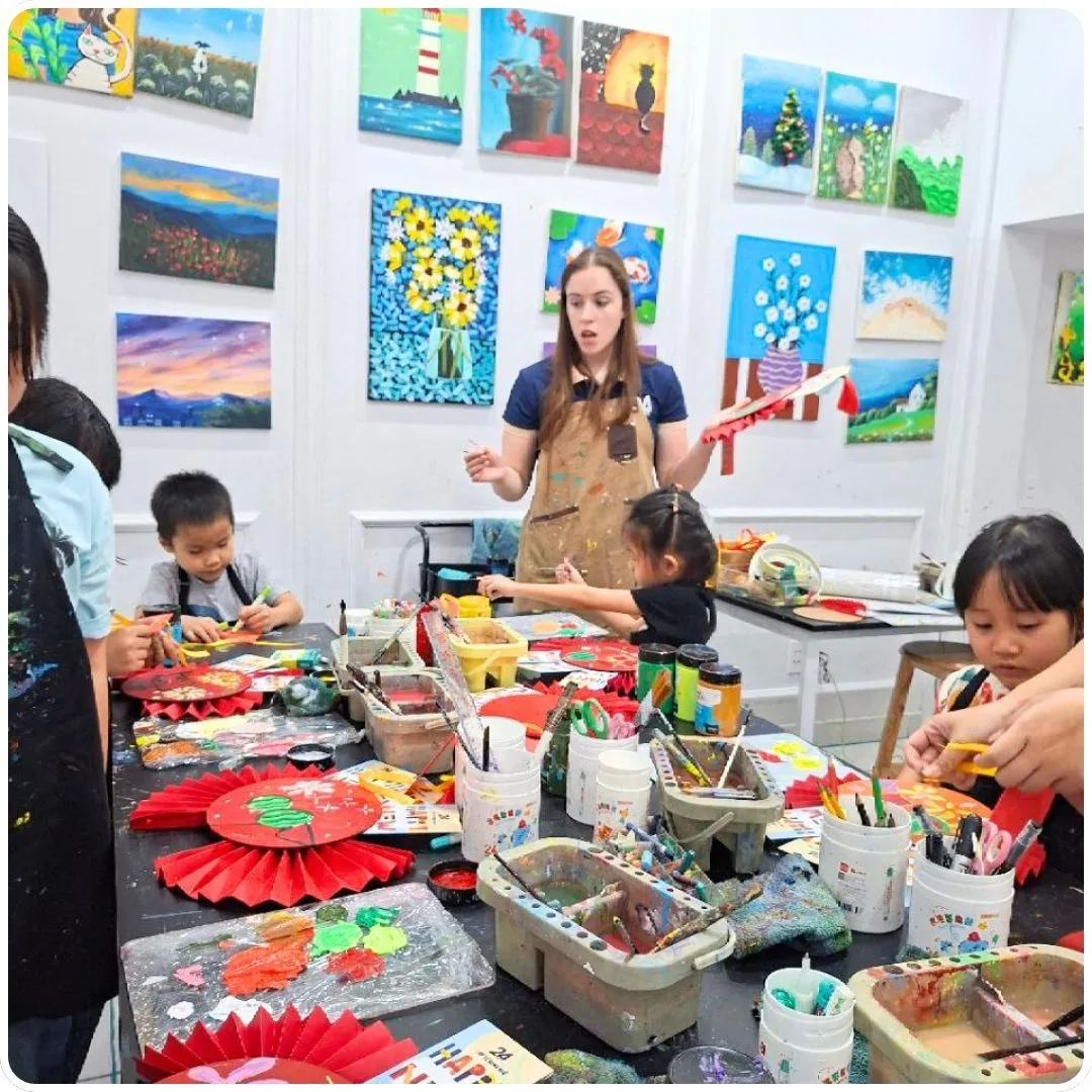 Foreign teacher during a bilingual lesson
